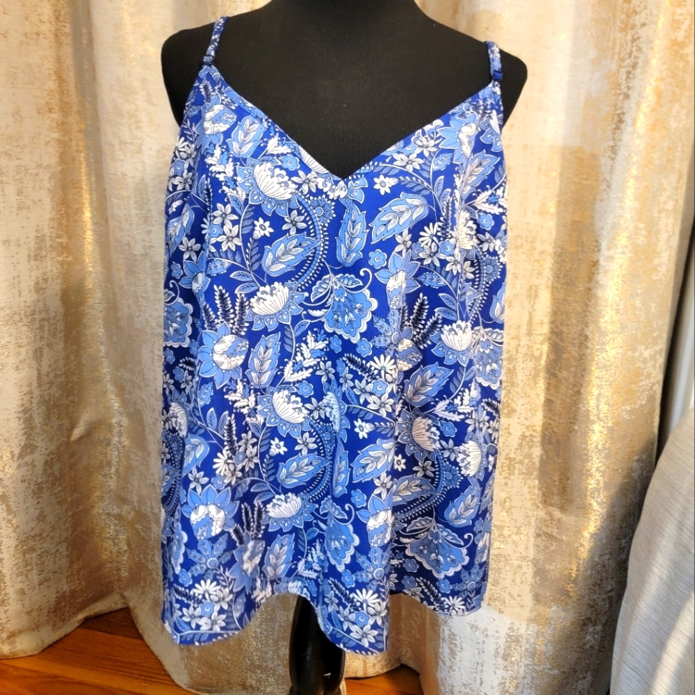 Shein 2xl Blue Paisley Style Flowy Tank Top